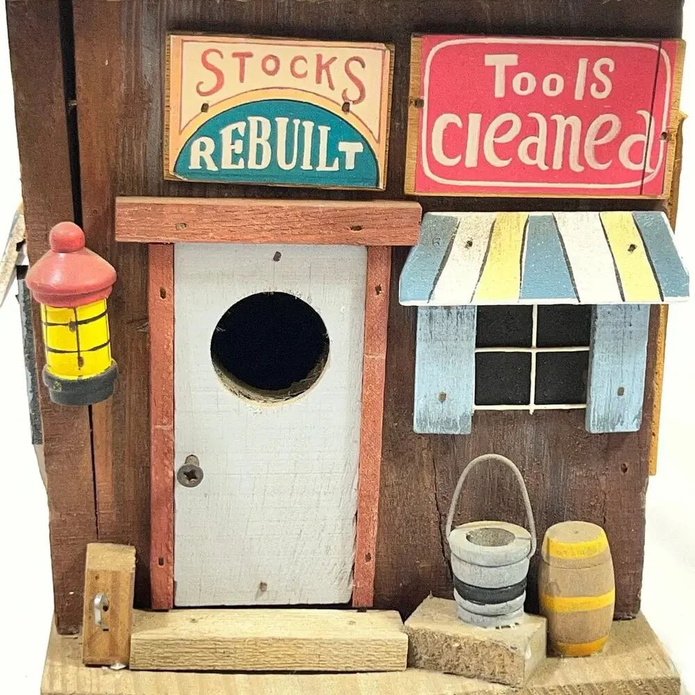 Vintage Wood Mining Town General Store Birdhouse 5x7x9